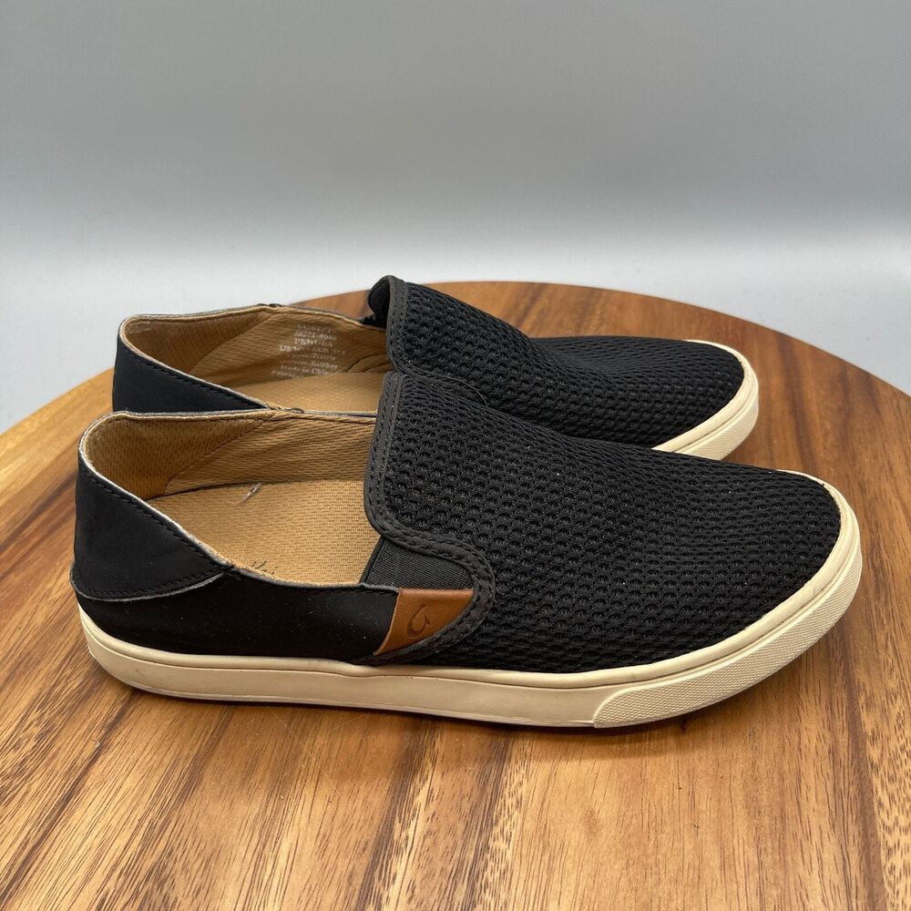 Olukai Pehuea Shoes Womens Size 7.5 Black Mesh Slip On Casual Comfort Sneakers